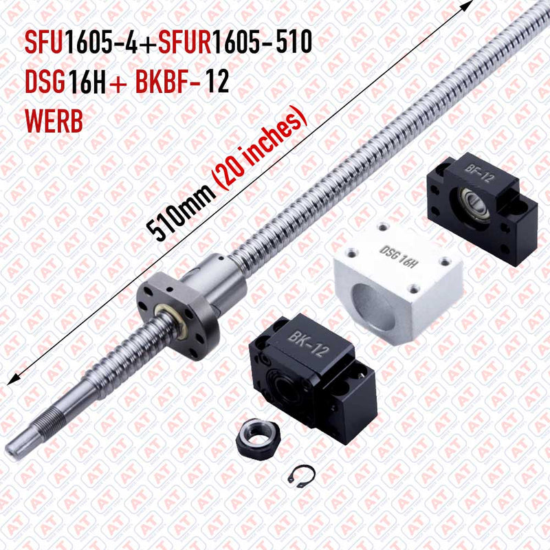 Ball Screw + Ball Nut Set SFU-1605-4-510 With End Machining BK-BF-12