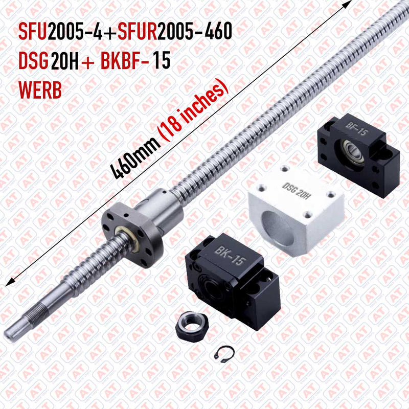 Ball Screw + Ball Nut Set SFU-2005-4-460 With End Machining BK-BF-15