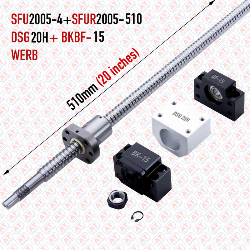 Ball Screw + Ball Nut Set SFU-2005-4-510 With End Machining BK-BF-15