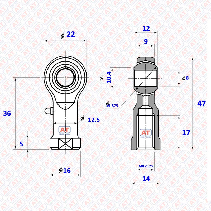 PHS 08L - PHS Series , Female Thread R+L , Rod End Bearings | AT | Abdul Traders