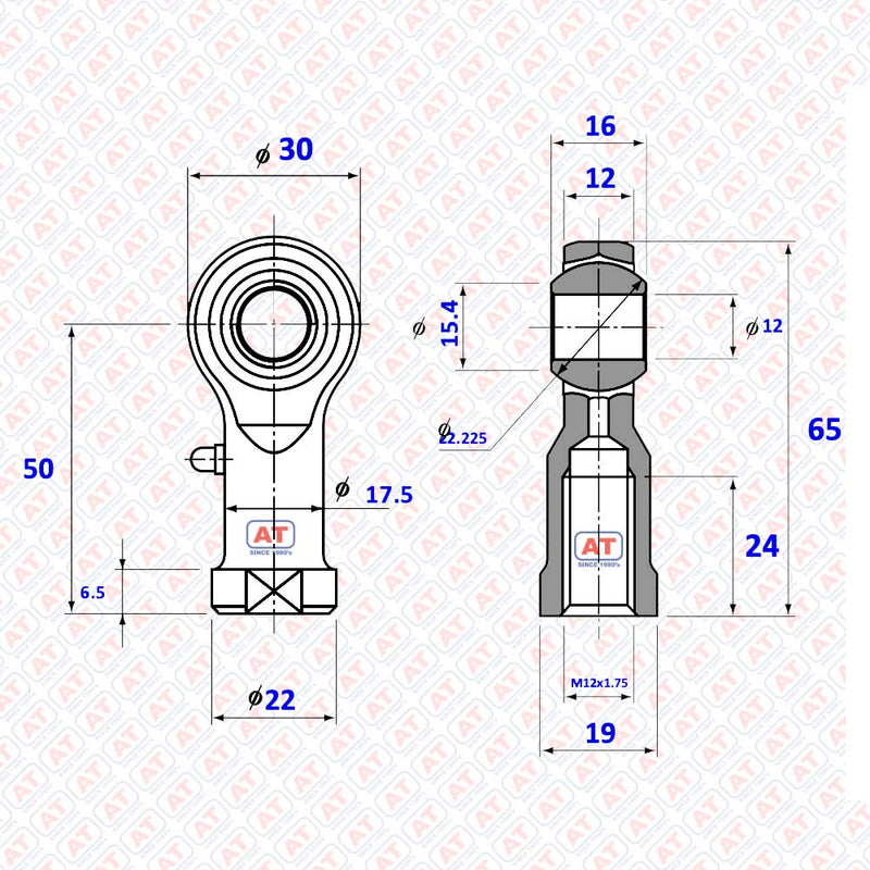 PHS 12 - PHS Series , Female Thread R+L , Rod End Bearings | AT | Abdul Traders