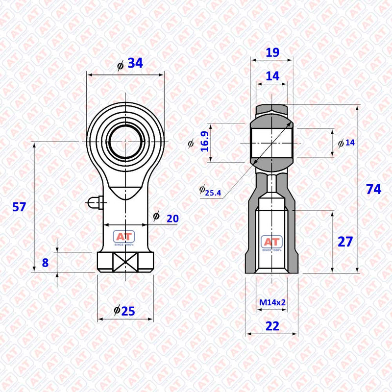 PHS 14L - PHS Series , Female Thread R+L , Rod End Bearings | AT | Abdul Traders