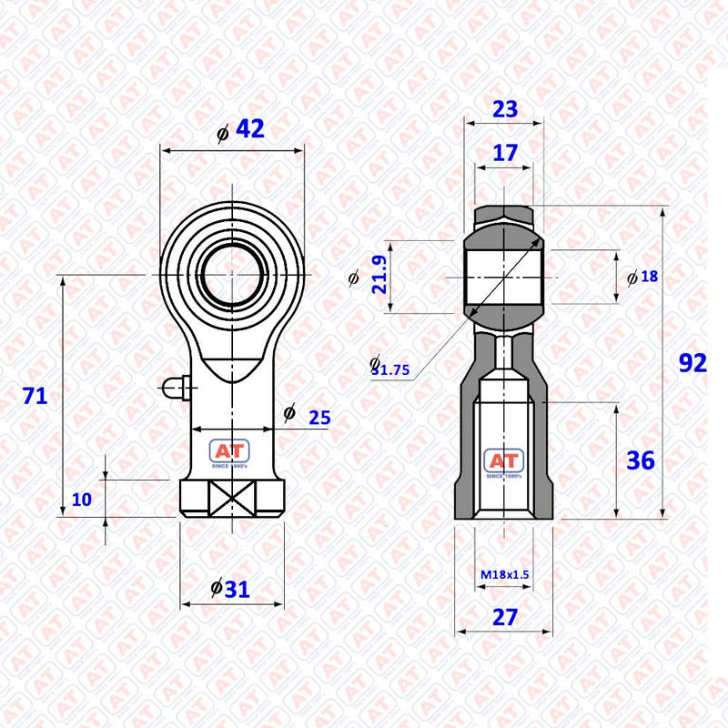 PHS 18 - PHS Series , Female Thread R+L , Rod End Bearings | AT | Abdul Traders