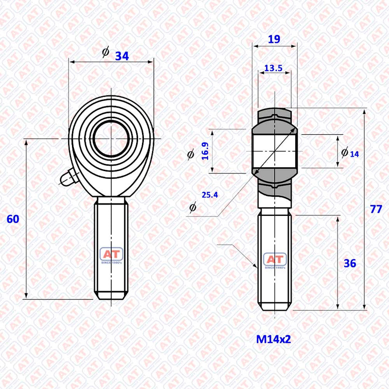 POS 14 - POS Series , Male Thread R+L , Rod End Bearings | AT | Abdul Traders