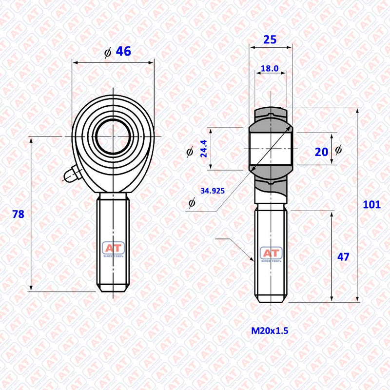 POS 20L - POS Series , Male Thread R+L , Rod End Bearings | AT | Abdul Traders