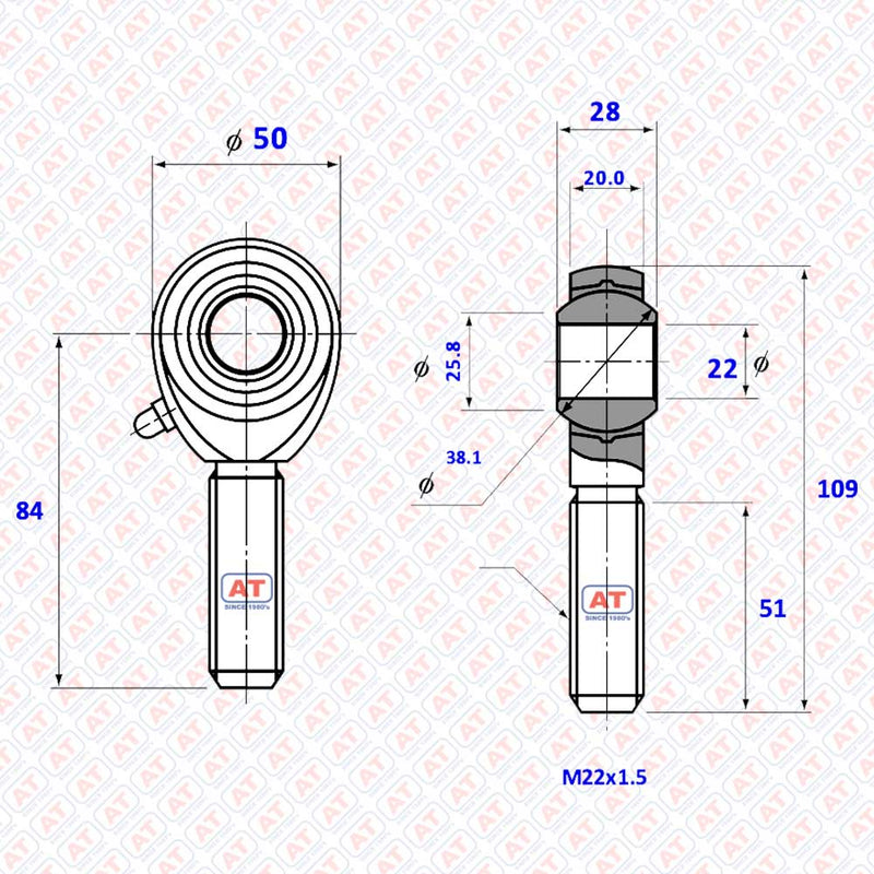 POS 22L - POS Series , Male Thread R+L , Rod End Bearings | AT | Abdul Traders