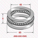 Abdul Traders AXK+2AS 4565 needle roller thrust bearing assembly with thrust washers and technical dimension diagram