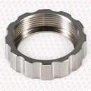 Abdul Traders high-precision metal lock nut for RayTools BM109 fiber laser cutting heads with a serrated edge.