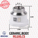 Abdul Traders BOCI ceramic body for laser cutting heads, M11x0.75 thread, white ceramic and silver metal.
