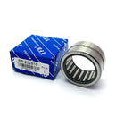 Abdul Traders YFB BR 202816 long machined needle roller bearing without inner ring next to its blue packaging box