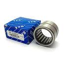 Abdul Traders YFB BR 202820 extra-long machined needle roller bearing without inner ring next to its blue product box.