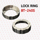 Abdul Traders high-precision metal lock nut for RayTools BT240S fiber laser cutting heads, showing top and side views.