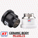 Abdul Traders M11x0.75 ceramic body for BOCI fiber laser cutting heads. Black and white ceramic components.