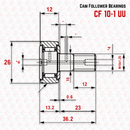 Abdul Traders YFB CF 10-1 KR 26 cam follower needle roller bearing technical diagram with dimensions