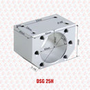Abdul Traders DSG 25H silver metal nut support housing for 25mm CNC ball screw nuts, with dimensions labeled.