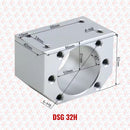 Abdul Traders DSG 32H metal nut support housing for 32 mm CNC ball screw nuts, with dimensions labelled.