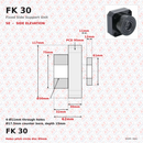 Abdul Traders technical drawing of WERB FK 30 fixed side shaft support unit for 30mm CNC ball screws with dimensions.