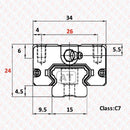 Abdul Traders GEH 15 CA long compact linear guide block, Class C7, with dimensions shown.