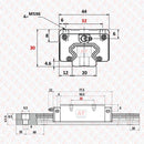 Abdul Traders technical drawing of SHAC GHH 20 CA linear guide block showing dimensions for 20 mm rail mounting