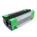 Abdul Traders GRH 25CA SHAC linear guide block with silver metal and green end caps.