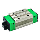 Abdul Traders GRH 25CA SHAC linear guide block with silver metal and green end caps.