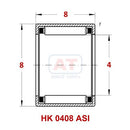 Abdul Traders YFB HK 0408 ASI drawn cup needle roller bearing technical diagram showing dimensions and internal structure