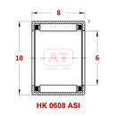 Abdul Traders technical diagram of YFB HK 0608 ASI drawn cup needle roller bearing with dimensions 6x10x8 mm