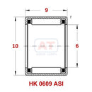 Abdul Traders technical diagram of YFB HK 0609 ASI drawn cup needle roller bearing showing dimensions