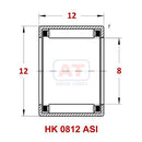 Abdul Traders YFB HK 0812 ASI drawn cup needle roller bearing technical diagram showing dimensions