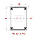 Abdul Traders technical diagram of YFB HK 1015 ASI drawn cup needle roller bearing with dimensions
