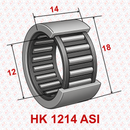 Abdul Traders YFB HK 1214 ASI drawn cup needle roller bearing with technical dimension markings on a branded background