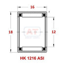 Abdul Traders YFB HK 1216 ASI drawn cup needle roller bearing technical diagram showing dimensions