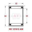 Abdul Traders YFB HK 121612 ASI drawn cup needle roller bearing technical diagram showing dimensions and construction.