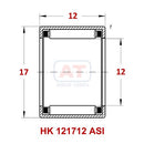 Abdul Traders YFB HK 121712 ASI drawn cup needle roller bearing technical diagram showing dimensions