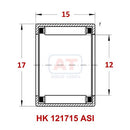 Abdul Traders technical diagram of YFB HK 121715 ASI drawn cup needle roller bearing with dimensions