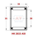 Abdul Traders YFB HK 2833 ASI drawn cup needle roller bearing technical diagram showing dimensions and internal structure