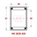 Technical diagram of Abdul Traders YFB HK 3030 ASI drawn cup needle roller bearing with dimensions in millimeters