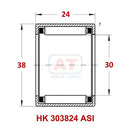 Abdul Traders YFB HK 303824 ASI needle roller bearing technical diagram showing dimensions and internal structure