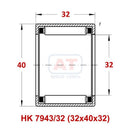 Abdul Traders YFB HK 324032 drawn cup needle roller bearing technical diagram showing dimensions and internal structure