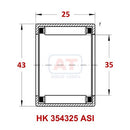 Abdul Traders YFB HK 354325 ASI drawn cup needle roller bearing technical diagram showing dimensions and cross-section