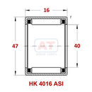 Abdul Traders YFB HK 4016 ASI drawn cup needle roller bearing technical diagram with dimensions