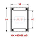 Technical diagram of YFB HK 405038 ASI needle roller bearing from Abdul Traders showing dimensions and cross-section