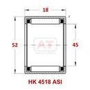 Abdul Traders YFB HK 4518 ASI drawn cup needle roller bearing technical diagram showing dimensions and structure