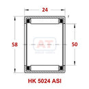 Abdul Traders technical diagram of YFB HK 5024 ASI drawn cup needle roller bearing with dimensions