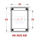 Abdul Traders YFB HK 5525 ASI drawn cup needle roller bearing technical diagram with dimensions