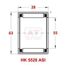 Abdul Traders YFB HK 5528 ASI needle roller bearing technical diagram showing dimensions for industrial machinery