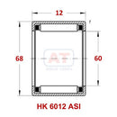 Abdul Traders YFB HK 6012 ASI drawn cup needle roller bearing technical diagram showing dimensions