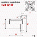 Abdul Traders technical drawing of MYT LMK 12UU round flange linear bearing with dimensions for CNC automation systems