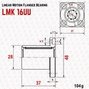 Technical diagram of Abdul Traders MYT LMK 16UU round flange linear bearing with 16mm bore dimensions and specifications