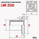 Technical drawing of Abdul Traders MYT LMK 25UU round flange linear bearing with dimensions and specifications